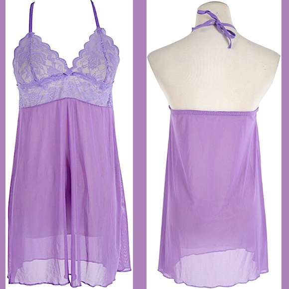Purple Sheer & Lace Babydoll w/ G String NWT - Picture 5 of 7